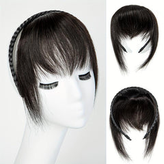 Braided Headband Human Hair Bangs Topper Natural Brown