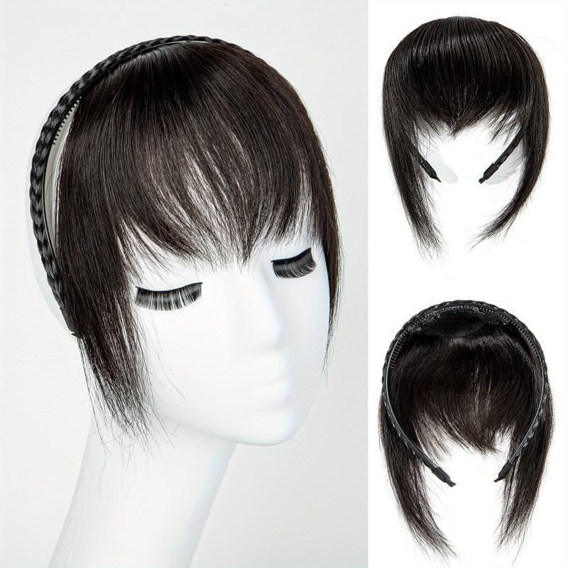 Braided Headband Human Hair Bangs Topper Natural Brown