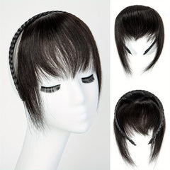 Braided Headband Human Hair Bangs Topper Natural Brown