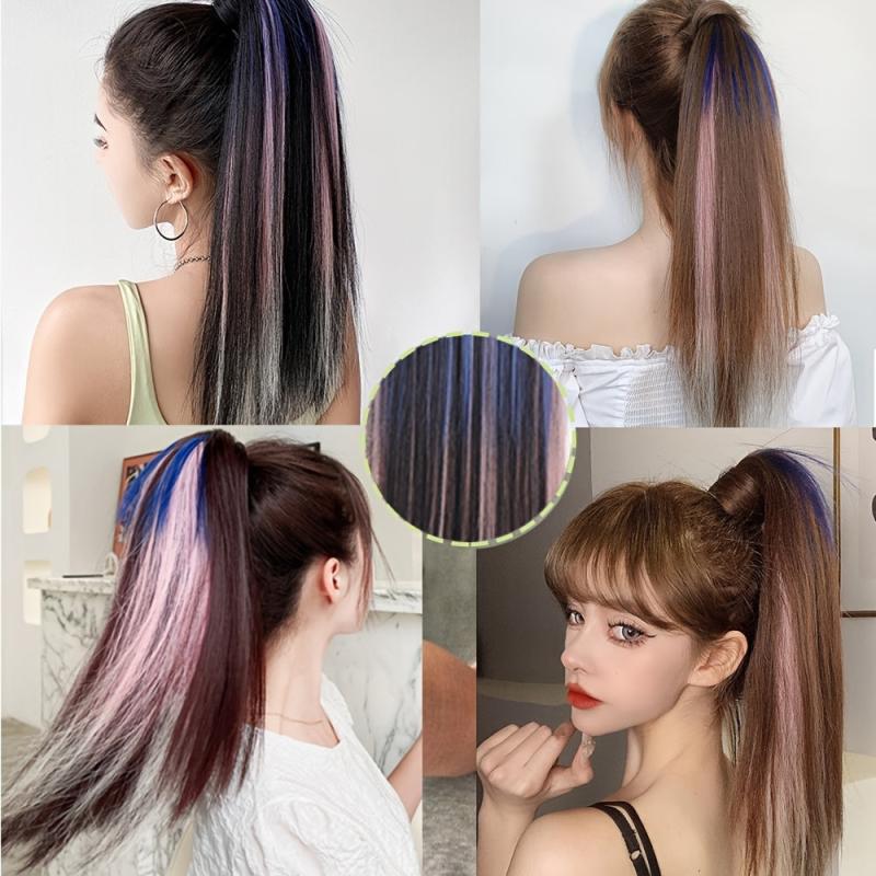 50 8 Cm Synthetic Hair Bundles Long Straight Ponytail Extension in Bright Colors