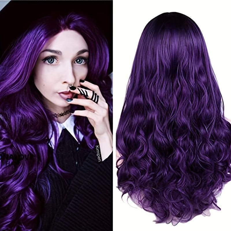 66 04 Cm Purple Long Loose Curly Hair Wigs Middle Part Synthetic Fiber Hair Wigs