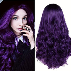66 04 Cm Purple Long Loose Curly Hair Wigs Middle Part Synthetic Fiber Hair Wigs