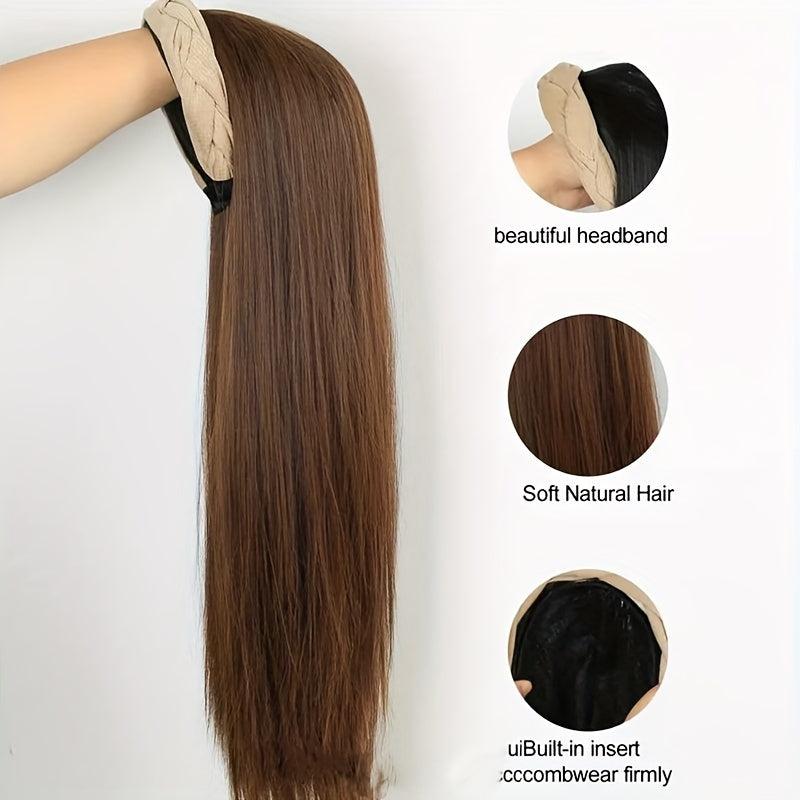Long Straight Synthetic Headband Wig Natural Brown Hair