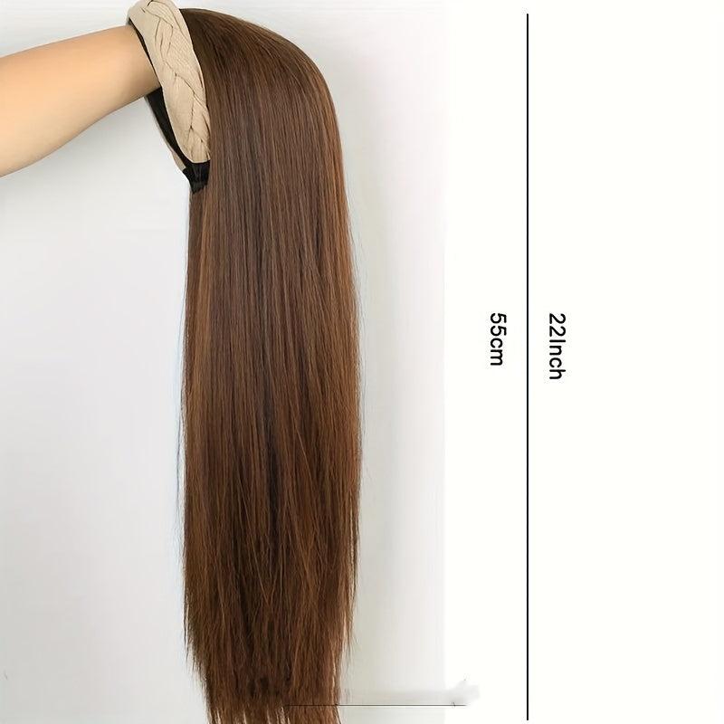 Long Straight Synthetic Headband Wig Natural Brown Hair