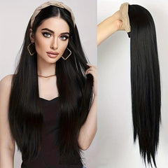 Long Straight Synthetic Headband Wig Natural Brown Hair