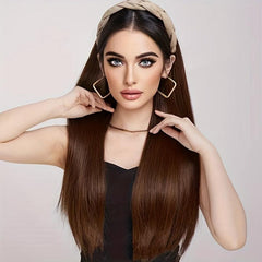 Long Straight Synthetic Headband Wig Natural Brown Hair