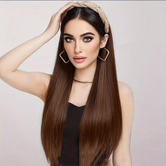 Long Straight Synthetic Headband Wig Natural Brown Hair