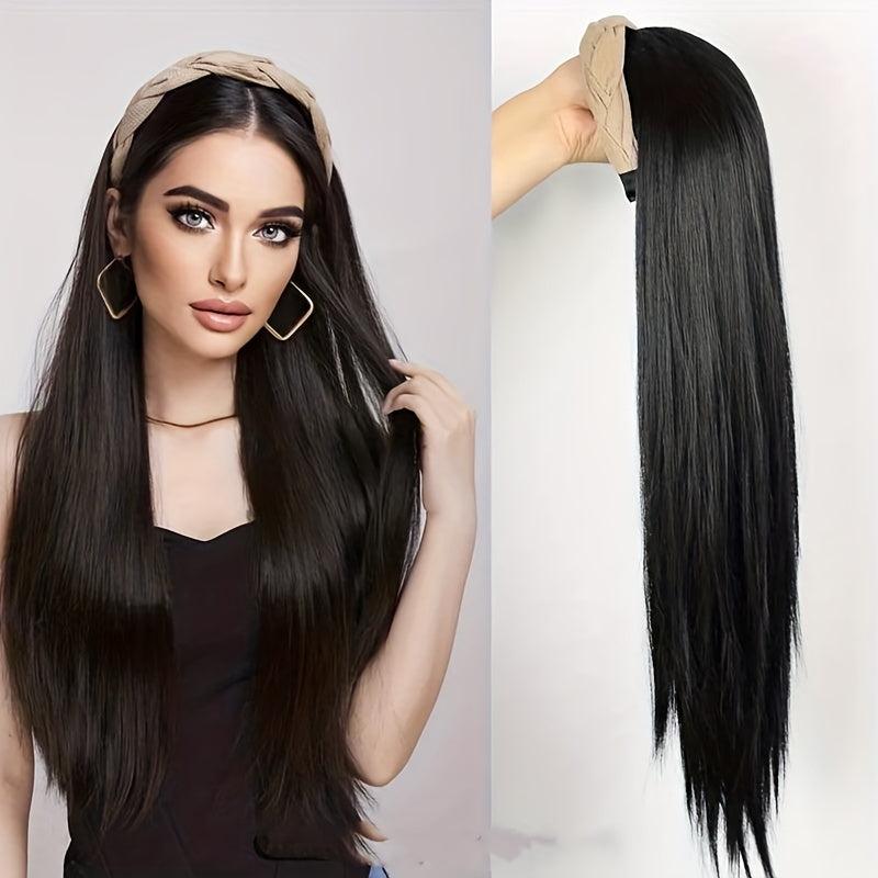 Long Straight Synthetic Headband Wig Natural Brown Hair