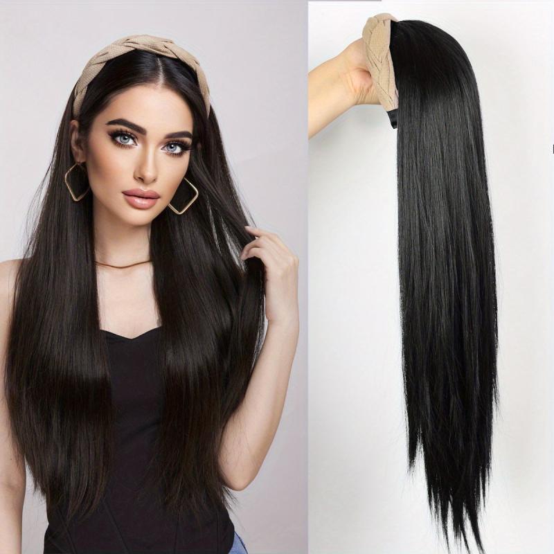 Brown Headband Wig Straight Women Synthetic Half Wig