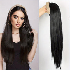 Brown Headband Wig Straight Women Synthetic Half Wig