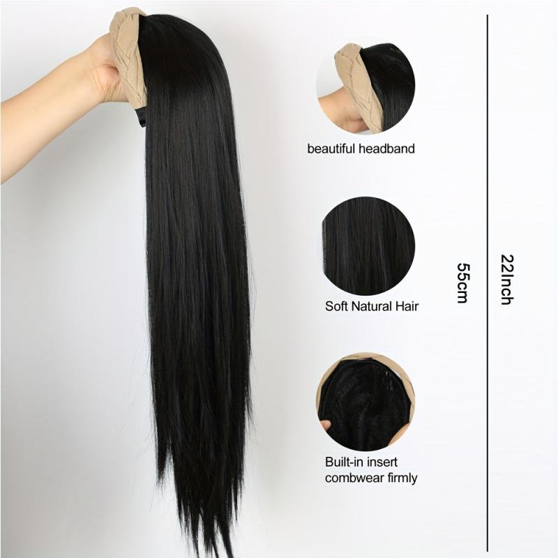 Brown Headband Wig Straight Women Synthetic Half Wig