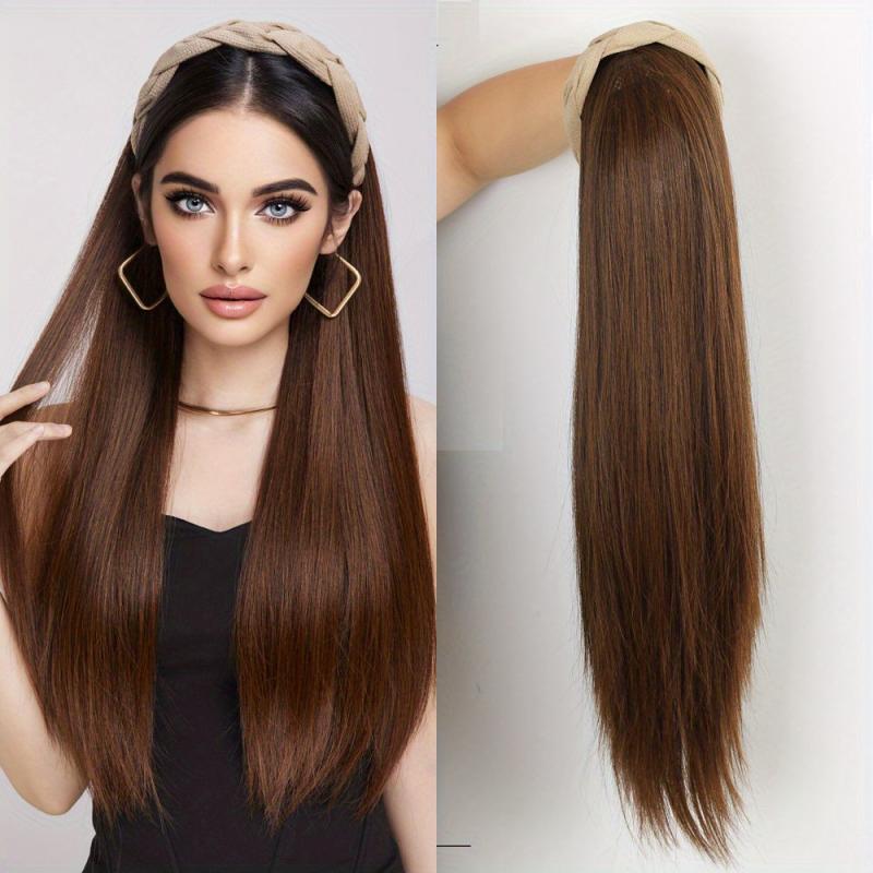 Brown Headband Wig Straight Women Synthetic Half Wig