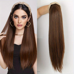 Brown Headband Wig Straight Women Synthetic Half Wig