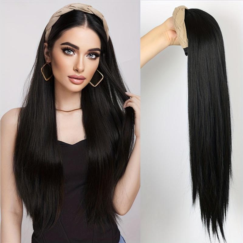 Brown Headband Wig Straight Women Synthetic Half Wig