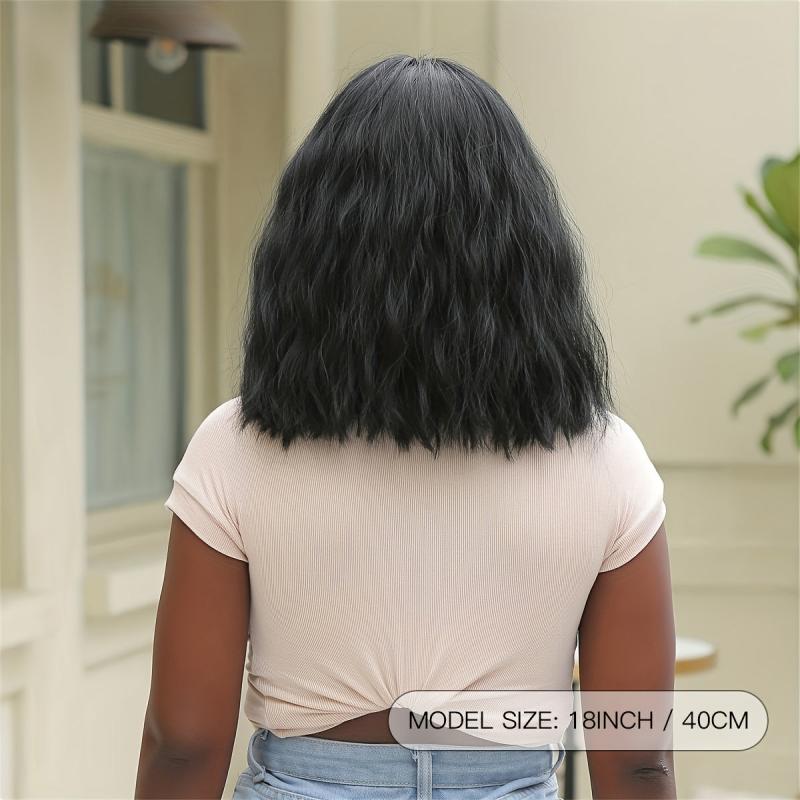 72cm Shoulder-Length Synthetic Wavy Wig with Bangs for Women