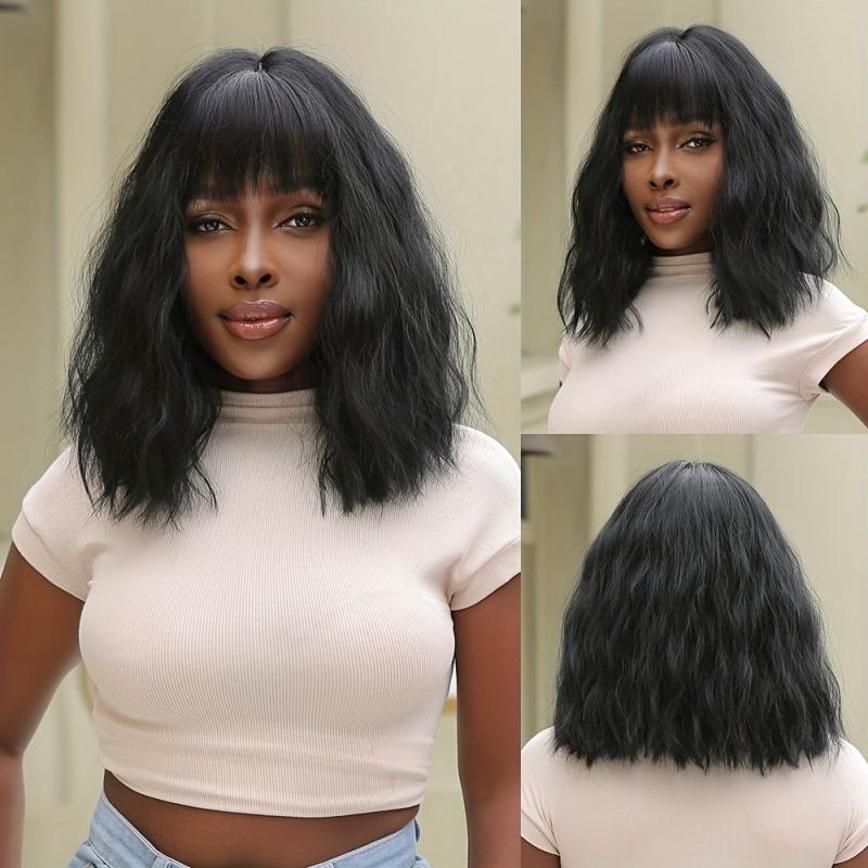 72cm Shoulder-Length Synthetic Wavy Wig with Bangs for Women