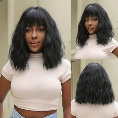 72cm Shoulder-Length Synthetic Wavy Wig with Bangs for Women