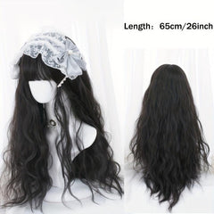 Long Curly Wave Cut Wig With Bangs Pink Purple Natural Long Heat Resistant Hair