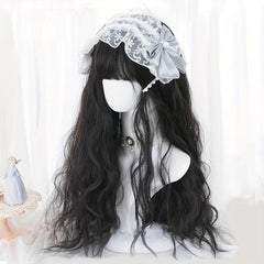Long Curly Wave Cut Wig With Bangs Pink Purple Natural Long Heat Resistant Hair