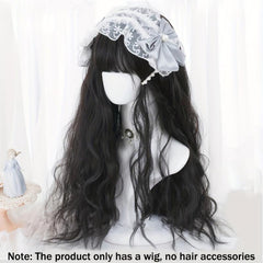 Long Curly Wave Cut Wig With Bangs Pink Purple Natural Long Heat Resistant Hair