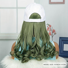 Long Wavy Grey Green Hat Wig for Girls Carnival Halloween