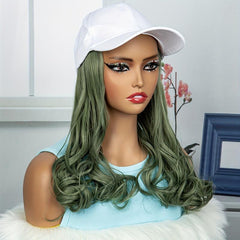 Long Wavy Grey Green Hat Wig for Girls Carnival Halloween