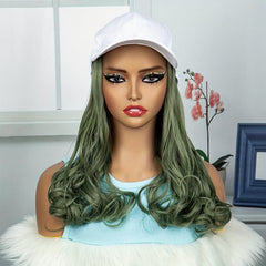 Long Wavy Grey Green Hat Wig for Girls Carnival Halloween