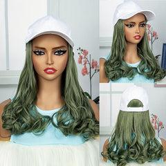 Long Wavy Grey Green Hat Wig for Girls Carnival Halloween