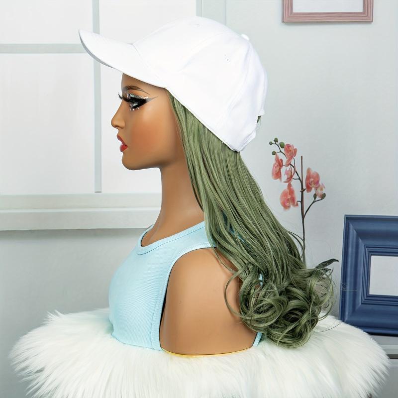 Long Wavy Grey Green Hat Wig for Girls Carnival Halloween
