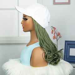 Long Wavy Grey Green Hat Wig for Girls Carnival Halloween