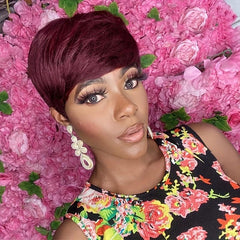 15 24 Cm Pixie Cut Curly Wig with Bangs Heat Resistant Fiber Daily Use Wigs