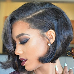 15 24 Cm Pixie Cut Curly Wig with Bangs Heat Resistant Fiber Daily Use Wigs