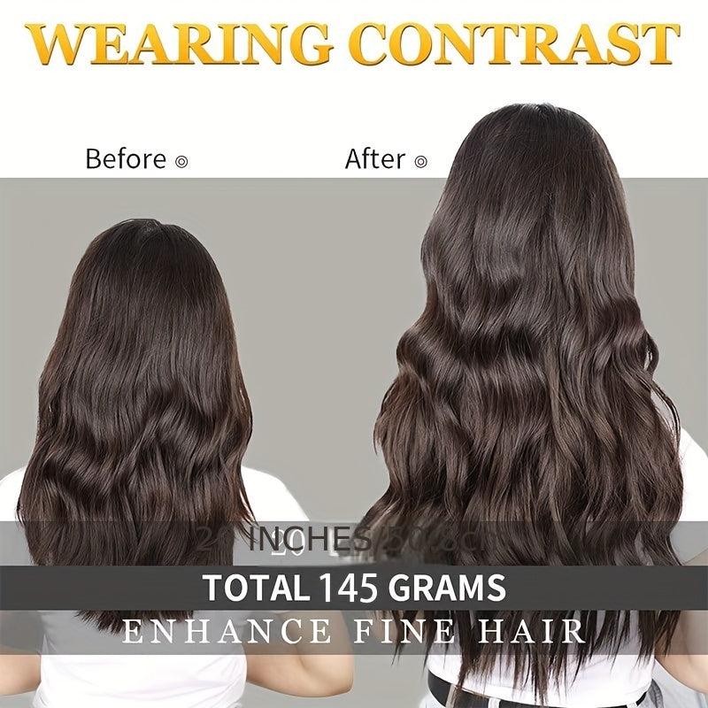 7 Piece Clip On Hair Extension Synthetic Water Wave Long Wavy Hair Piece 1B