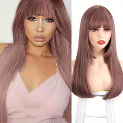 Long Straight Synthetic Wig Natural Hair Cosplay Lolita Party Wig With Bangs