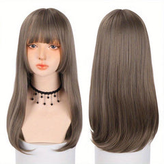 Long Straight Synthetic Wig Natural Hair Cosplay Lolita Party Wig With Bangs