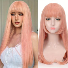 Long Straight Synthetic Wig Natural Hair Cosplay Lolita Party Wig With Bangs