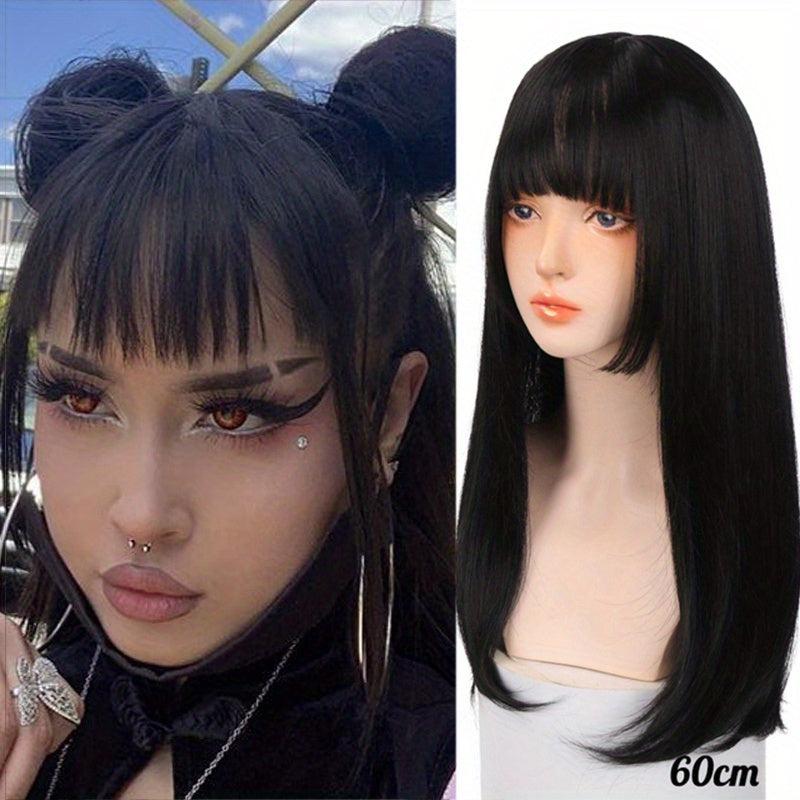 Long Straight Synthetic Wig Natural Hair Cosplay Lolita Party Wig With Bangs