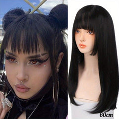 Long Straight Synthetic Wig Natural Hair Cosplay Lolita Party Wig With Bangs