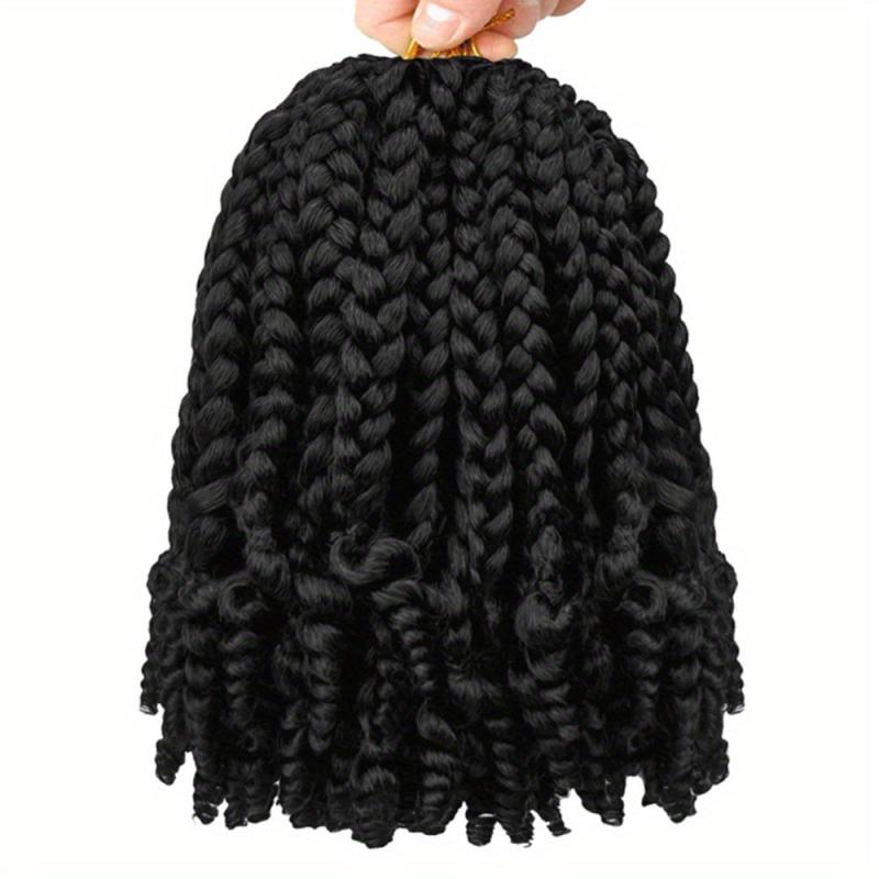 Ombre Blonde Curly Ends Crochet Hair Extensions Box Braids Short Bob Style