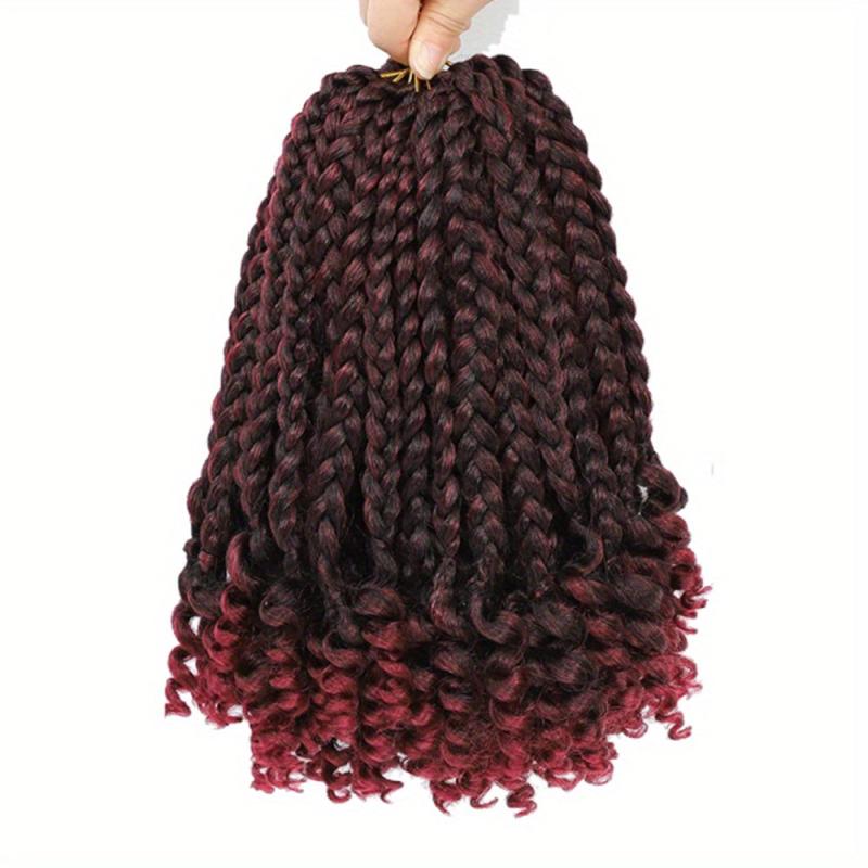 Ombre Blonde Curly Ends Crochet Hair Extensions Box Braids Short Bob Style