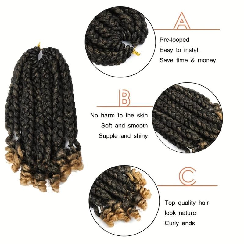 Ombre Blonde Curly Ends Crochet Hair Extensions Box Braids Short Bob Style