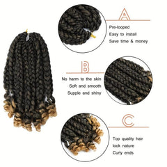 Ombre Blonde Curly Ends Crochet Hair Extensions Box Braids Short Bob Style