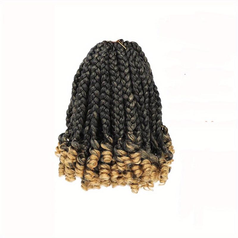 Ombre Blonde Curly Ends Crochet Hair Extensions Box Braids Short Bob Style