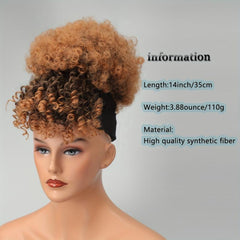 Afro Curly High Puff With Bangs Synthetic Hair Bun Clips In Hair Extensions