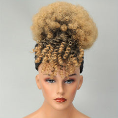 Afro Curly High Puff With Bangs Synthetic Hair Bun Clips In Hair Extensions