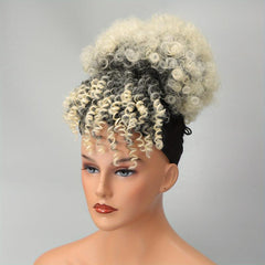 Afro Curly High Puff With Bangs Synthetic Hair Bun Clips In Hair Extensions