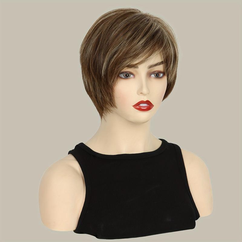 Short Straight Hair Wigs With Bangs 20-32cm Synthetic Heat Resistant Pixie Cut