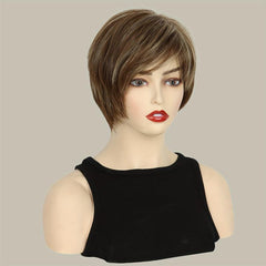 Short Straight Hair Wigs With Bangs 20-32cm Synthetic Heat Resistant Pixie Cut