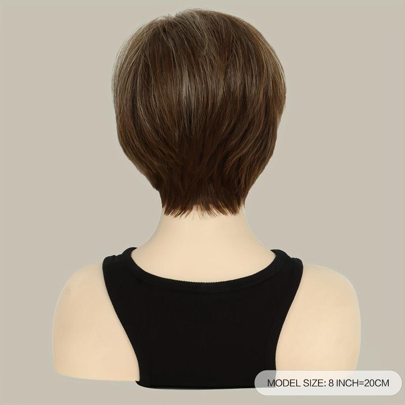 Short Straight Hair Wigs With Bangs 20-32cm Synthetic Heat Resistant Pixie Cut