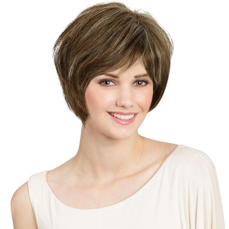 Short Straight Hair Wigs With Bangs 20-32cm Synthetic Heat Resistant Pixie Cut